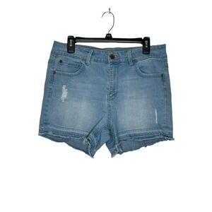 Forever 21 Women's  Denim Shorts High-Rise Distressed Raw‎ Hem Blue Wash Size 12